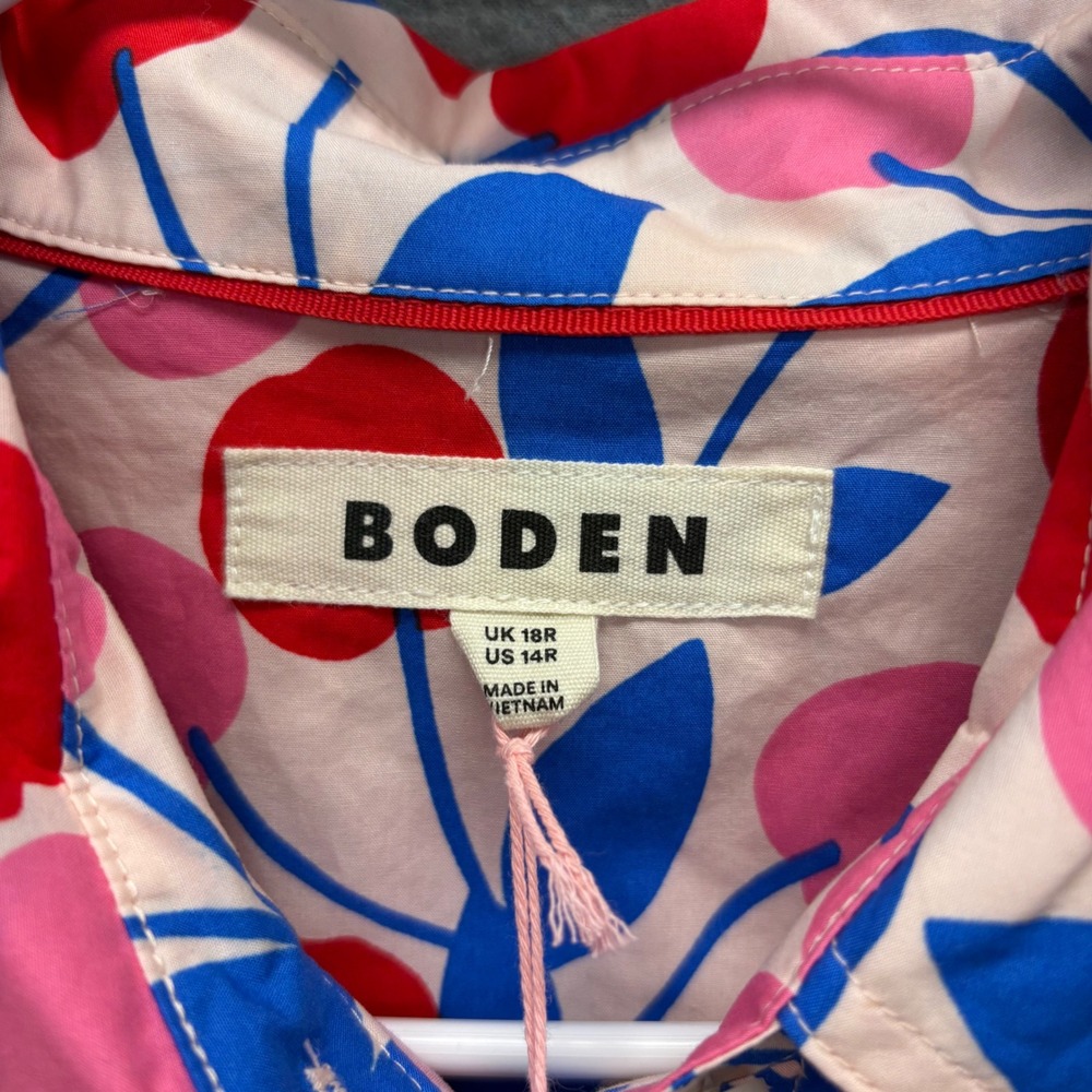 Boden Sienna Shirt Womens 14R Pink Red Blue Cherry Print Button Down NEW - Picture 4 of 10